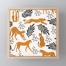 Cheetahs pattern on white Framed Mini Art Print