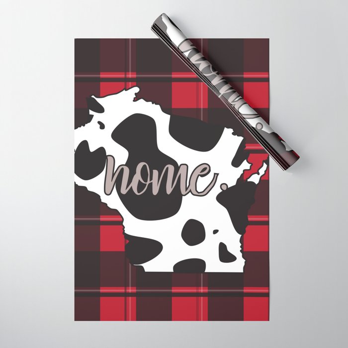 Home Wisconsin Cow and Plaid Print Wrapping Paper