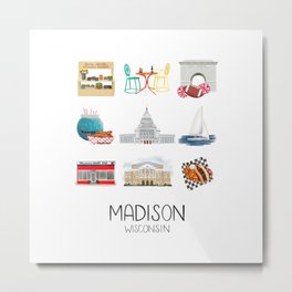 Madison Wisconsin Metal Print | Travel, Midwest, Beer, Red, Cities, Gobadgers, Digital, Drawing, Numenlumen, Wisconsin 