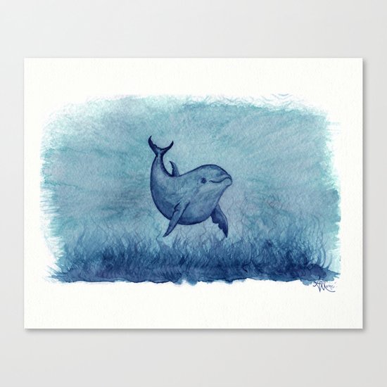 Notches Blue ~ Dolphin Watercolor, (c) 2013 Canvas Print