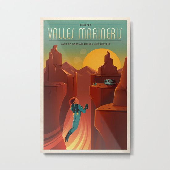 DISCOVER MARS - Valles Marineris | Space | X | Canyon | Retro | Vintage | Futurism | Sci-Fi Metal Print
