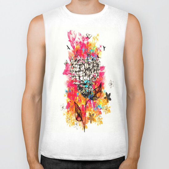 Abstract flower's face, colors Biker Tank