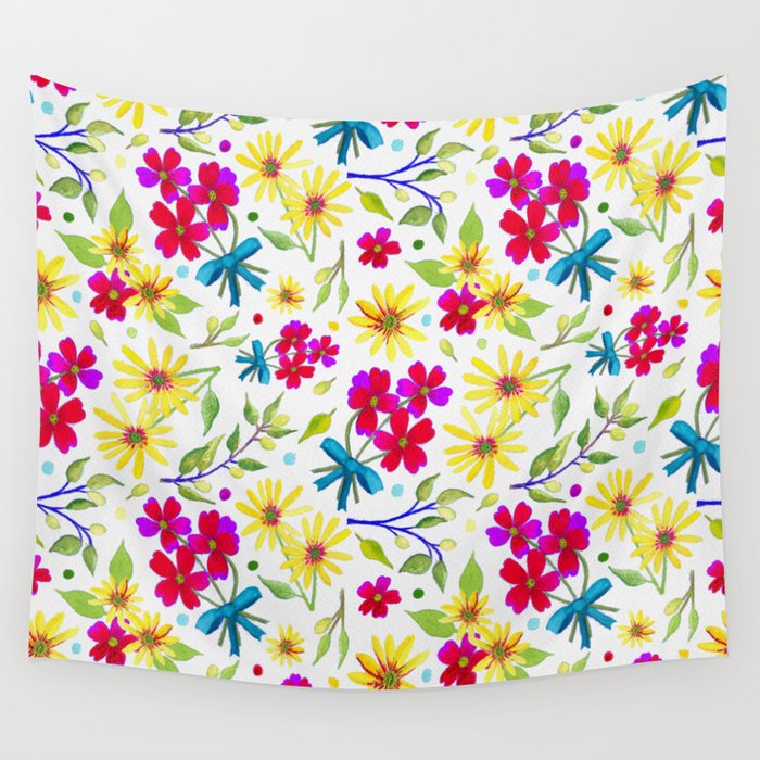 Fabulous Floral - Pink Purple Yellow Wall Tapestry