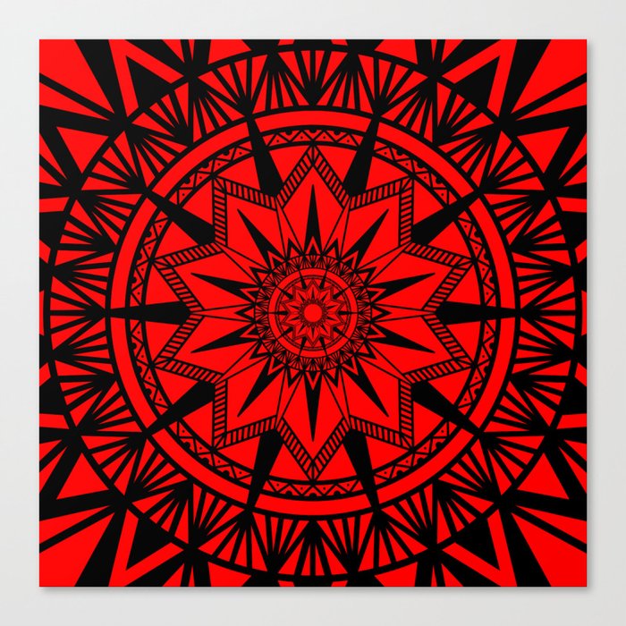 Red And Black Starburst Mandala 1 Canvas Print