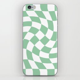 Large Checkerboard Swirl - White & Mint Green iPhone Skin