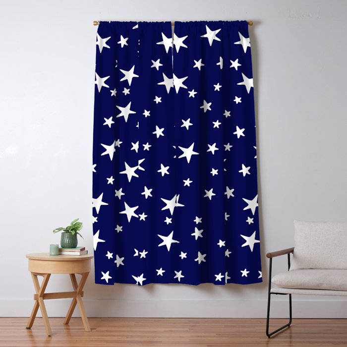 Stars White On Dark Royal Blue Blackout Curtain By