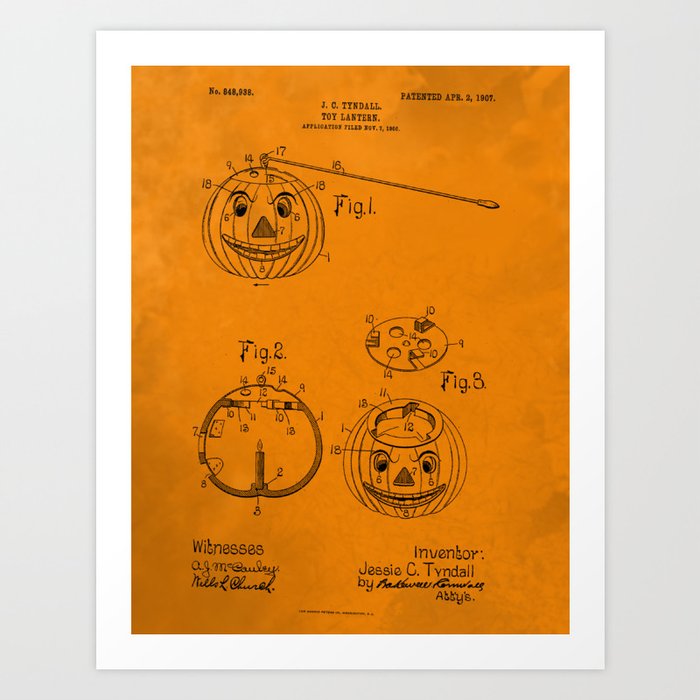 1907 Halloween Patent Jack O' Lantern Orange Art Print