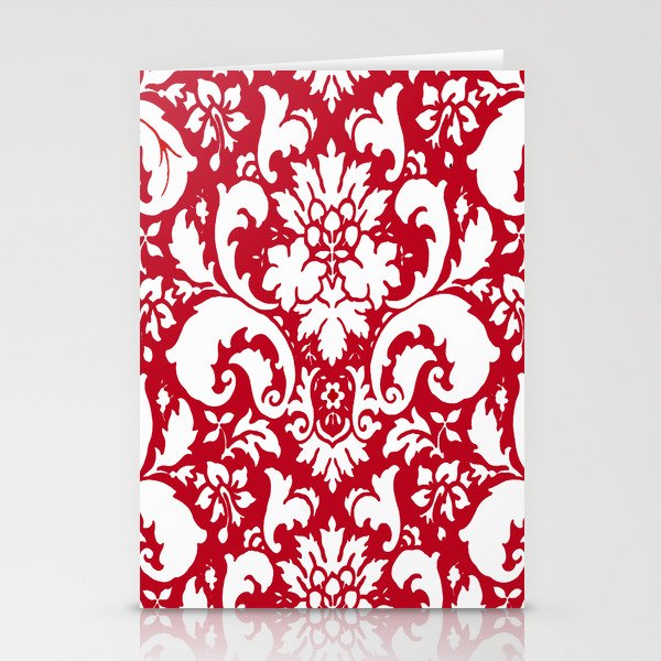 Paisley Damask Red and White Pattern Stationery Cards