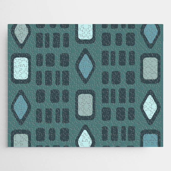 Retro Diamonds Rectangles Teal Jigsaw Puzzle