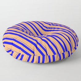 [ Thumbnail: Blue & Brown Colored Lined/Striped Pattern Floor Pillow ]