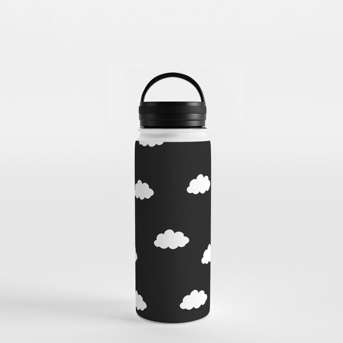 White clouds in black background Water Bottle