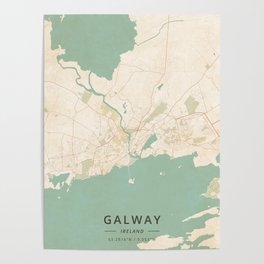 Galway, Ireland - Vintage Map Poster