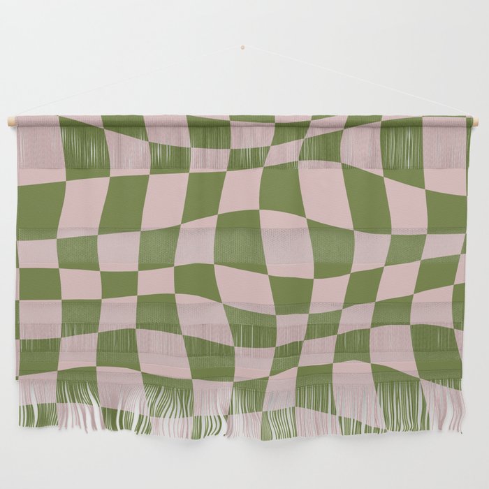 Warped Checkered Pattern (pink/olive green) Wall Hanging