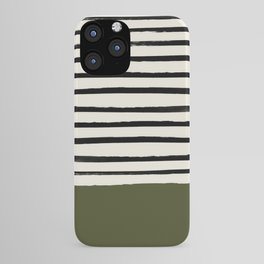 Olive Green x Stripes iPhone Case | Stripe, Stripes, Black And White, Painting, Simple, Olive, White, Mid Century, Black, Green 