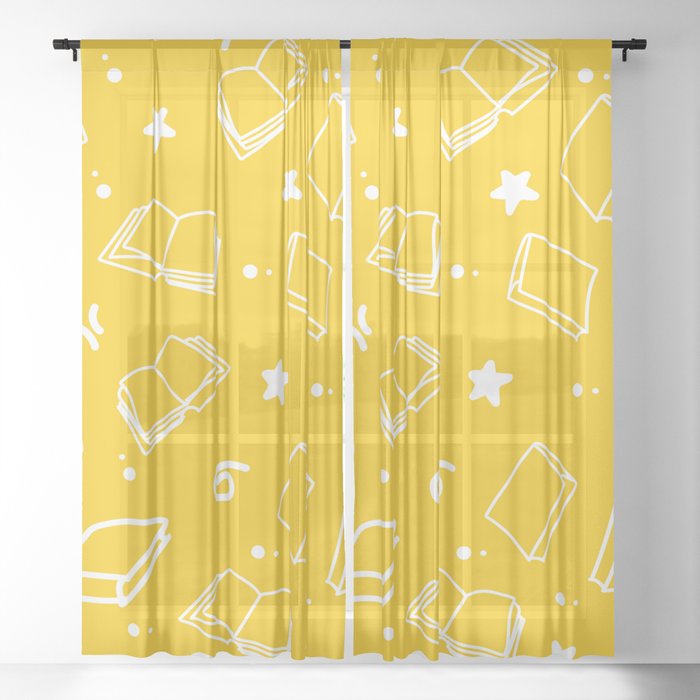 Hand Drawn Doodle Books Seamless Pattern Sheer Curtain