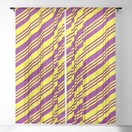 [ Thumbnail: Purple and Yellow Colored Lined Pattern Sheer Curtain ]