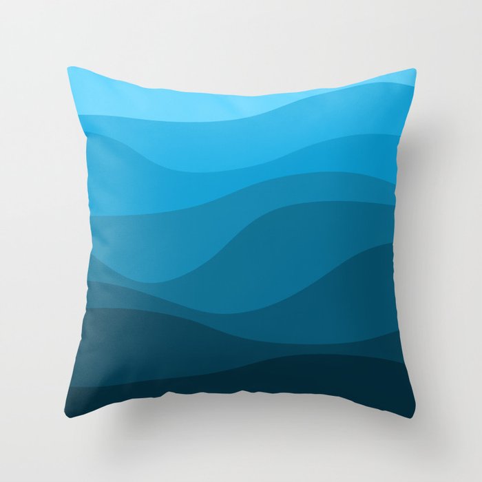 Blue wavy ocean Throw Pillow