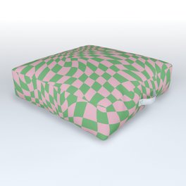 Green & Pink Warped Checkerboard Outdoor Floor Cushion