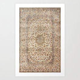 Isfahan Central Persia Old Century Authentic Colorful Dusty Blue Tan Distressed Vintage Patterns Art Print