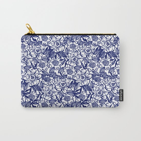 Indigo Florals watercolor painterly botanical boho pattern print nature spring summer monochromatic Carry-All Pouch