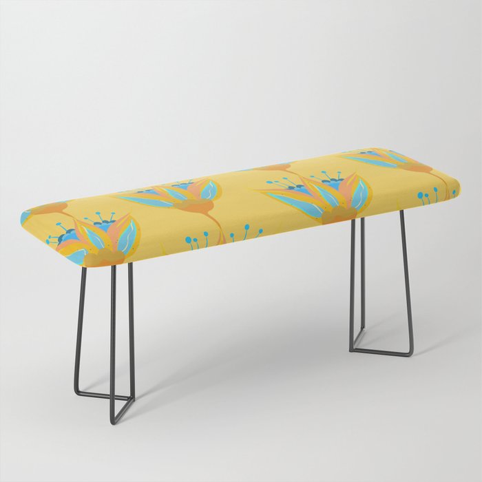 Abstract Colorful Floral Art Pattern in Turquoise and Yellow Bench