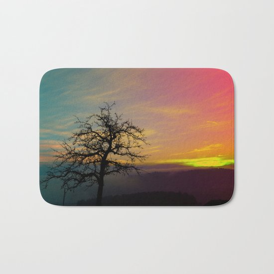 Old tree and colorful sundown panorama | landscape photography Bath Mat