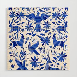 Mexican Otomí Design in Deep Blue by Akbaly Wood Wall Art