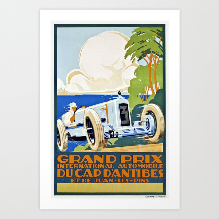1929 Cap D'Antibes France Grand Prix Racing Poster  Art Print