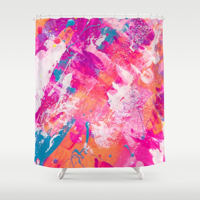 Vibrant Colorful Abstract Splatter Painting with Glitter Shower Curtain