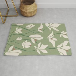 Vintage Tokoyo Flower In Green And White Rug