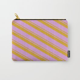 [ Thumbnail: Goldenrod & Plum Colored Stripes Pattern Carry-All Pouch ]