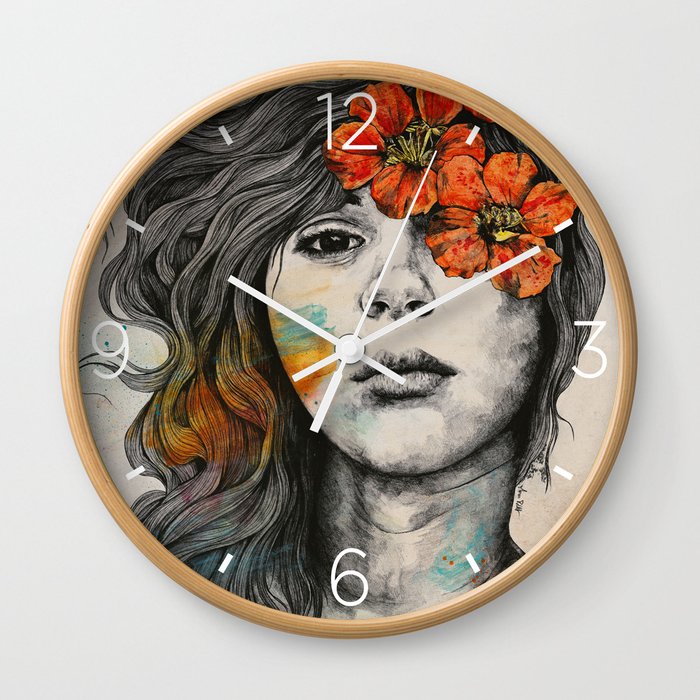 Softly Spoken Agony | flower girl pencil portrait Wall Clock by Marco ...