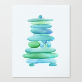 Sea Glass Cairn Watercolor - Teal and Blue Canvas Print