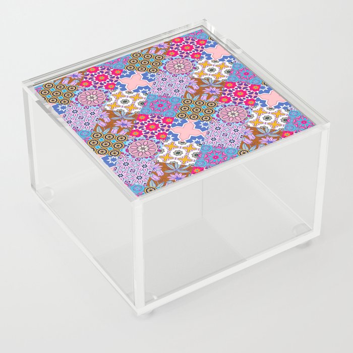 Patchwork,mosaic,flowers,azulejo,quilt,Portuguese style art Acrylic Box