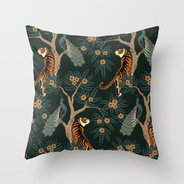 Vintage tiger and peacock Throw Pillow