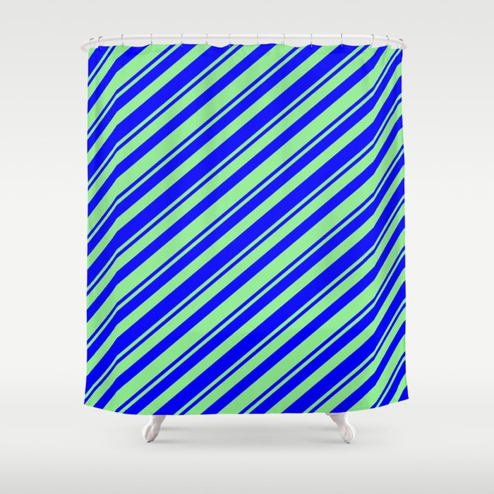 Blue & Light Green Colored Striped Pattern Shower Curtain