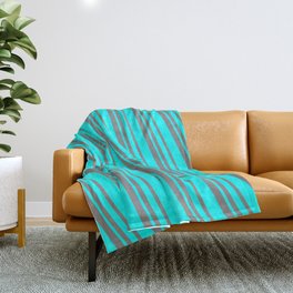 [ Thumbnail: Grey and Aqua Colored Lined/Striped Pattern Throw Blanket ]