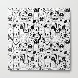 Black and White Seamless Dogs Metal Print