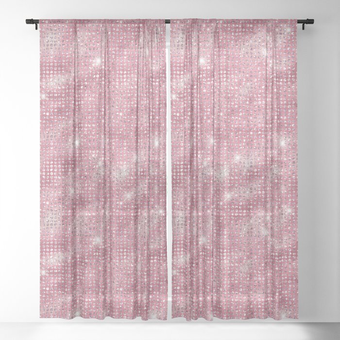 Pink Diamond Studded Glam Pattern Sheer Curtain