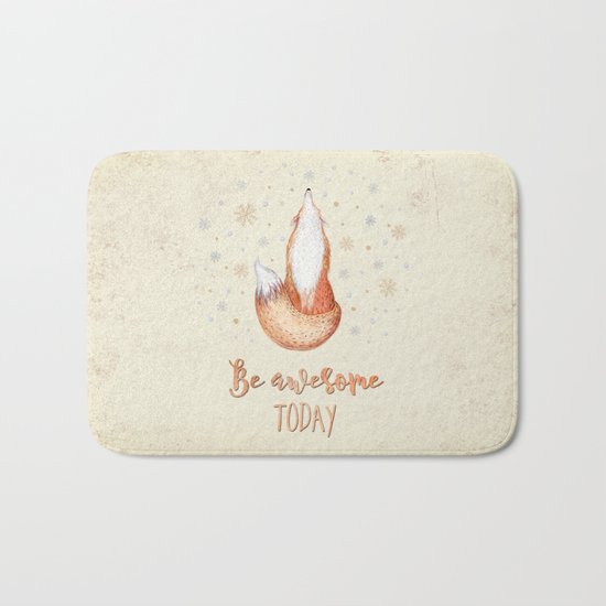 Be awesome today - Watercolor animal illustration and Typography Bath Mat
