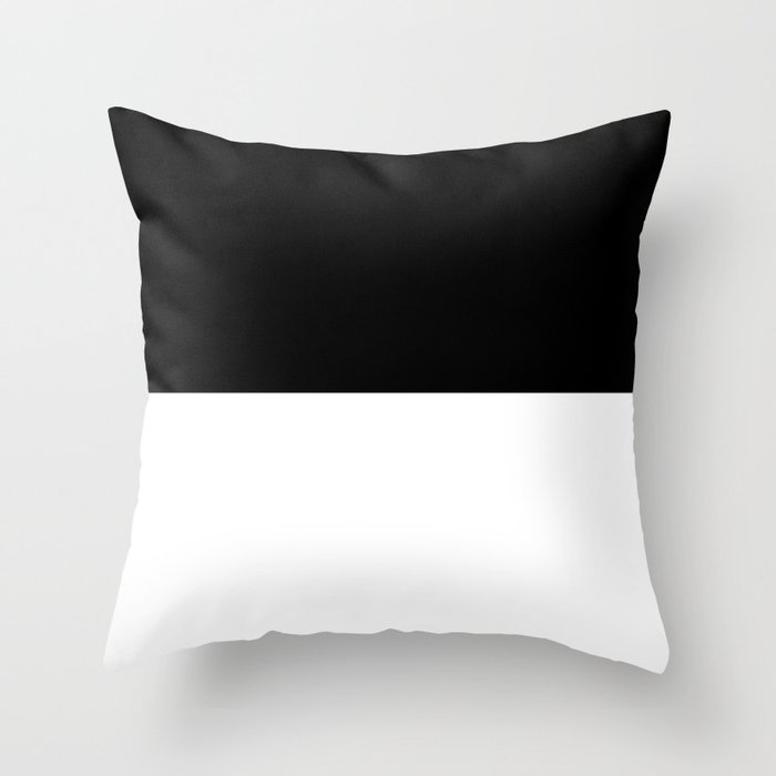 Black And White Split in Horizontal Halves Throw Pillow