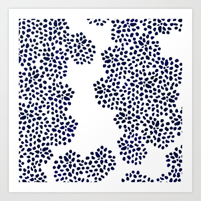 Modern china blue watercolor hand painted abstract geometric dots pattern Art Print
