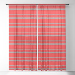 [ Thumbnail: Red & Gray Colored Pattern of Stripes Sheer Curtain ]