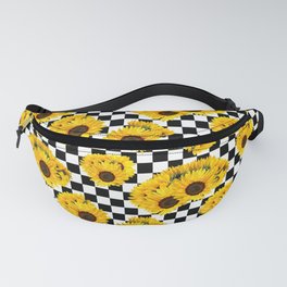 Yellow Sunflower Floral with Black and White Checkered Summer Print Fanny Pack