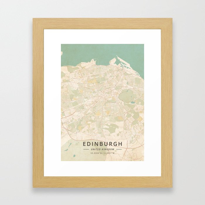 Edinburgh, United Kingdom - Vintage Map Framed Art Print
