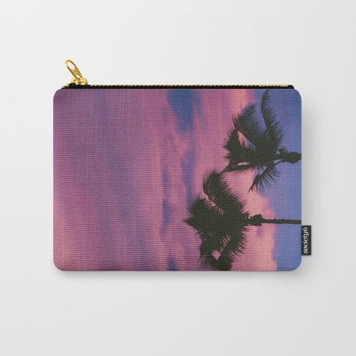 Pastel Pink Purple Periwinkle Sunset Two California Palm Tree Silhouette Carry-All Pouch