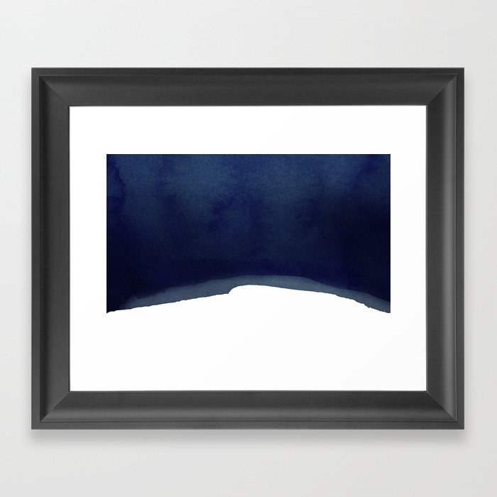 Minimal Navy Blue Abstract 02 Landscape Framed Art Print
