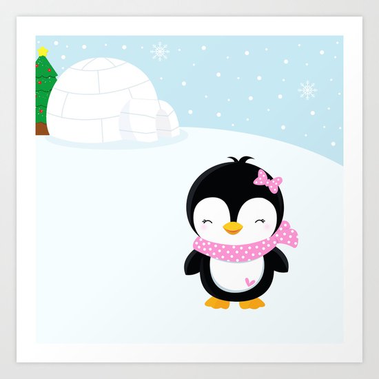 Cute penguin girl Art Print