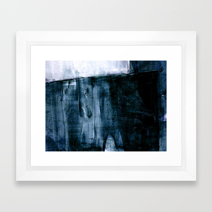 Indigo Blue And White Minimalist Abstract Painting Framed Art
