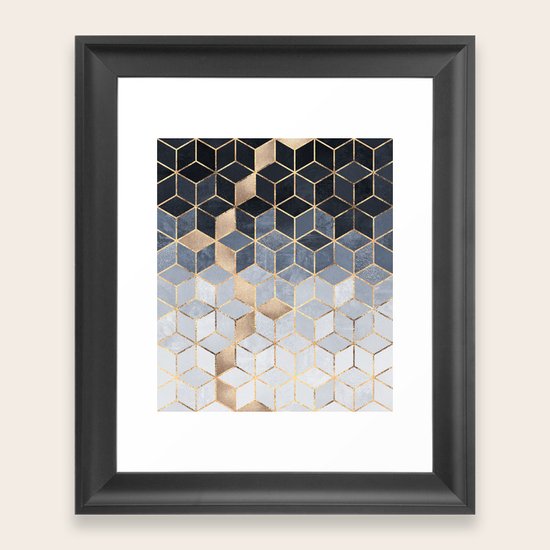 Soft Blue Gradient Cubes Framed Art Print by Elisabeth Fredriksson